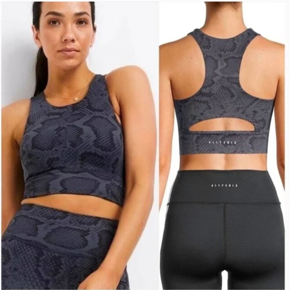 Anthropologie All Fenix Snake Snakeskin Blue Longline Sports Bra, Size Small